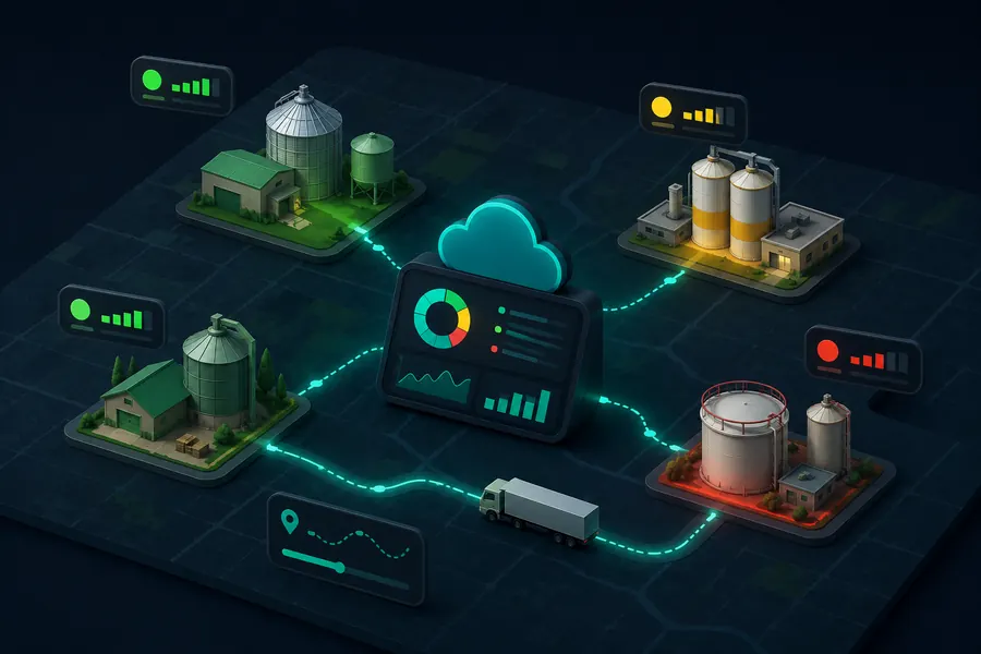 Red de silos y ubicaciones conectadas a una plataforma central de monitorización